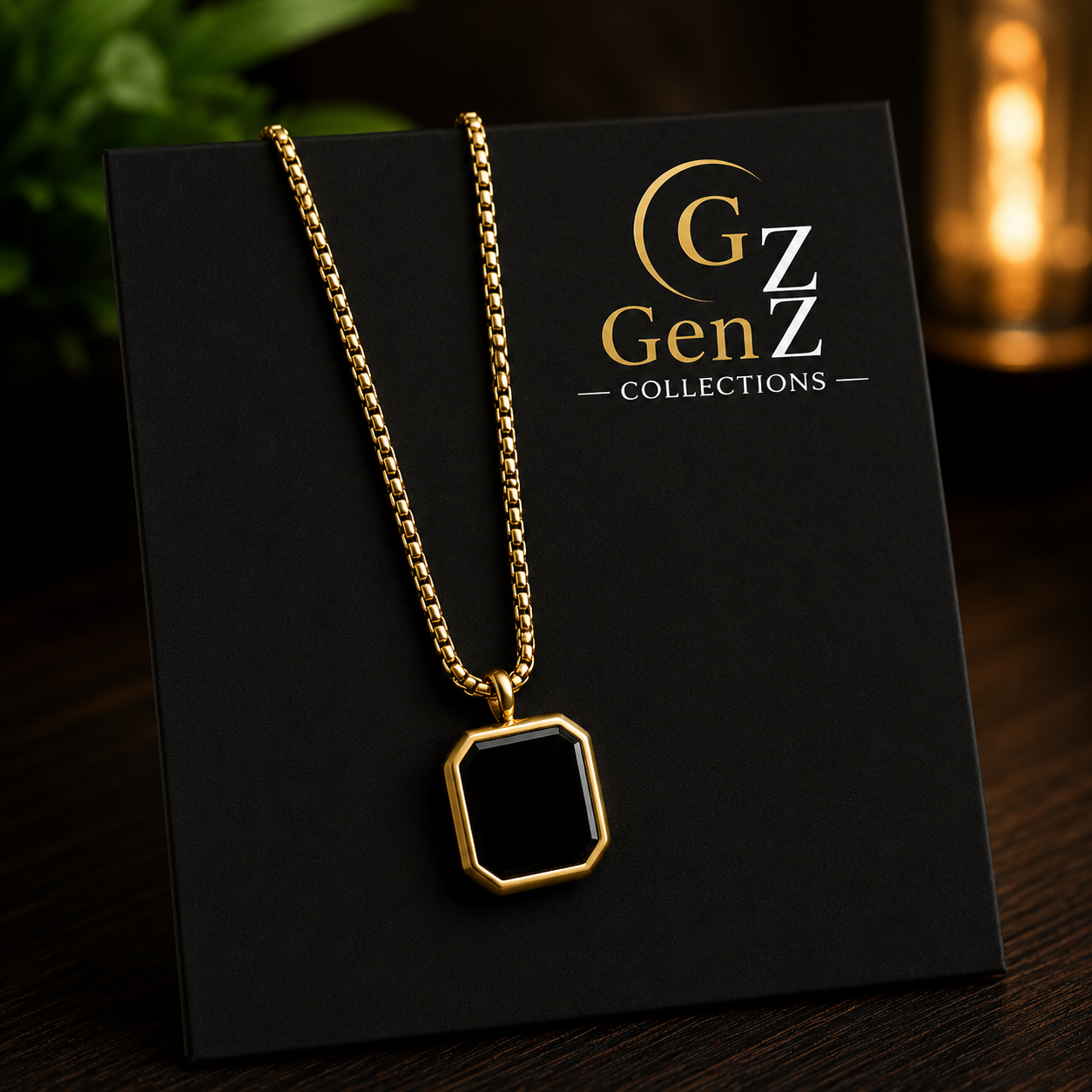 Luxury Black Stone Pendant Gold Chain Edition for Men