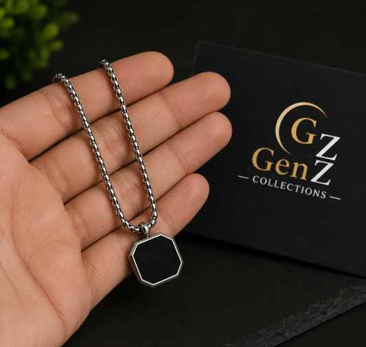 Hexagon Black Pendant Necklace for Men