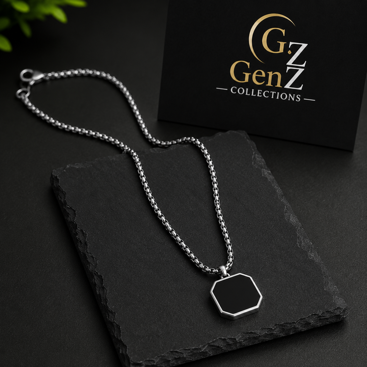Hexagon Black Pendant Necklace for Men