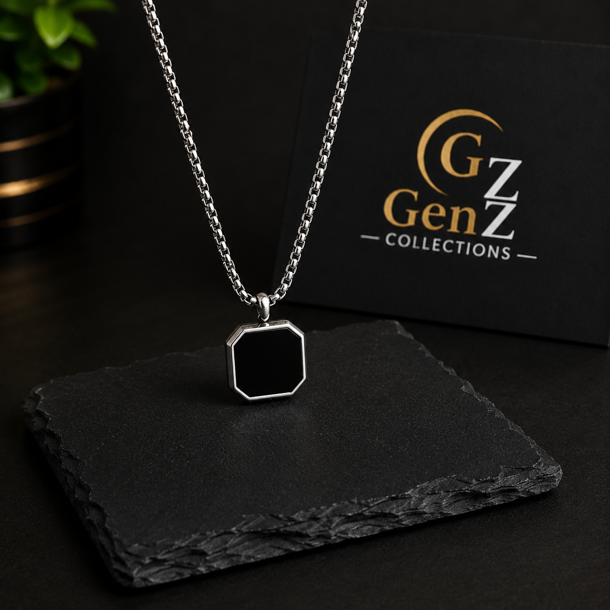 Hexagon Black Pendant Necklace for Men